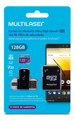 Cartão De Memoria 128gb Classe 10 Adaptador Sd Multi Mc153