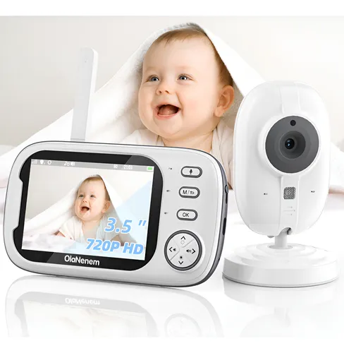 Babá Eletrônica Sem Fio Olanenem Transmissão Segura à Prova de Hackers 3.5'' Tela Grande Noturna 720p Alta Definição Lcd 300m Comunicação Bidirecional Baby Monitor Autonomia prolongada Alarme De Choro