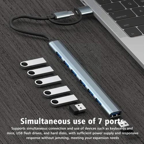 Hub Multipuertos 7 Puertos Usb 3.0 Salida Usb-c/usb Aluminio