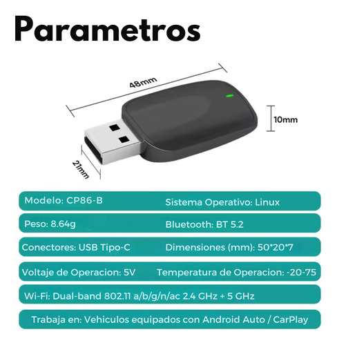 Android Auto Inalambrico Car Play 2 En 1 Adaptador Usb Smart Negro