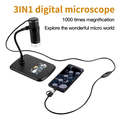 Microscopio Digital 3-en-1 1000x Hd 1080p, Celular, Type-c ,