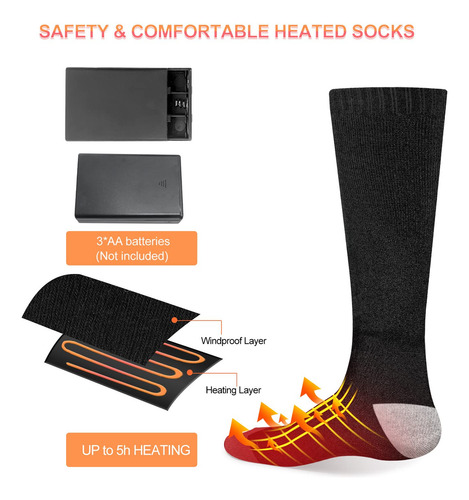 Calcetines Térmicos Eléctricos Hombre Mujer Batería 2023 Negro Diseño De La Tela Talle