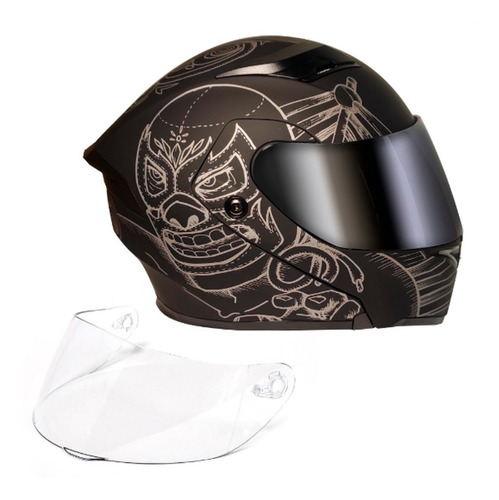 Casco Rmm Luchitas Dot Abatible Negro Mate + Mica Stockrider