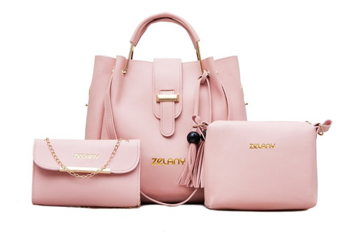 Imagen 10 de 10 de Set 3 Bolsas Bandolera Mujer Cosmetiquera Cartera Borla Logo