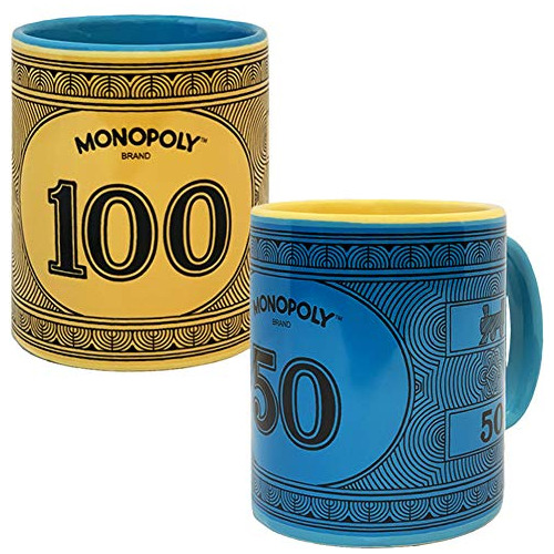 Tazas Monopoly, Set De 2, Amarilla Original \$100 Y Azul Vin