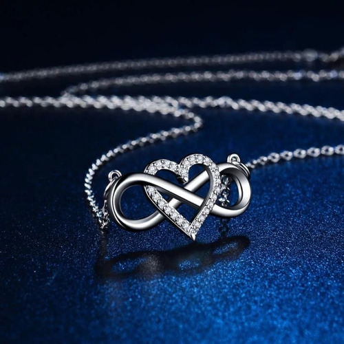 V Collar Infinito Corazón Plateado /todojoyas