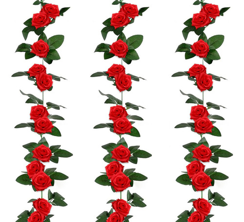 3pzs Guia Enredadera Con Rosas Artificial Flor Decoración Color Rojo
