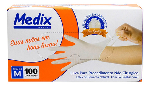 Luva Descartávei de Látex com Pó Medix Cor Natural Tamanho P x 100 Unidades