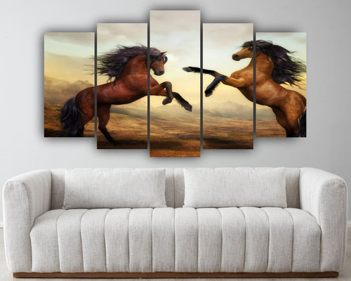 Cuadro Decoración Paisaje Caballos Arte De 5 Piezas