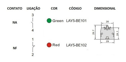 Kit C/ 30 Pçs Bloco De Contato Lay5-be102 Vermelho 1nf