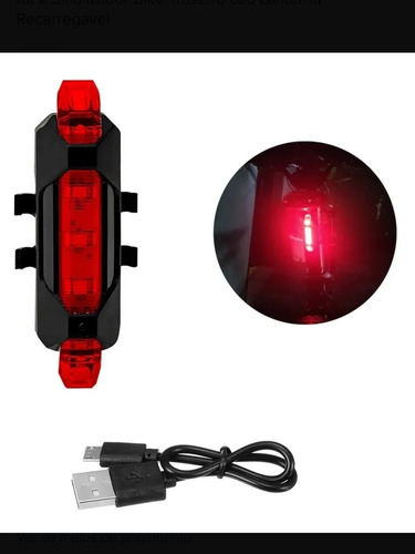 Luz Led Sinalização Recarregável Usb Vermelho Bicicleta 