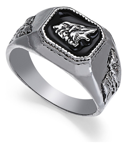 Anillo De Hombre Con Cabeza De Lobo Tallada Estilo Punk Eur