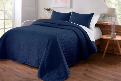 Colcha Cobre Leito Matelado Liso Queen 3 Peças Cor Azul