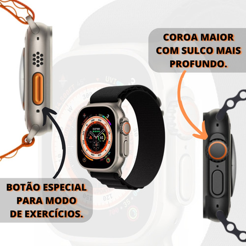 Microwear Relógio Smartwatch Ultra 9 2.2" Com Gps Chamadas + Pulseira Alpine Cor Da Caixa Preto