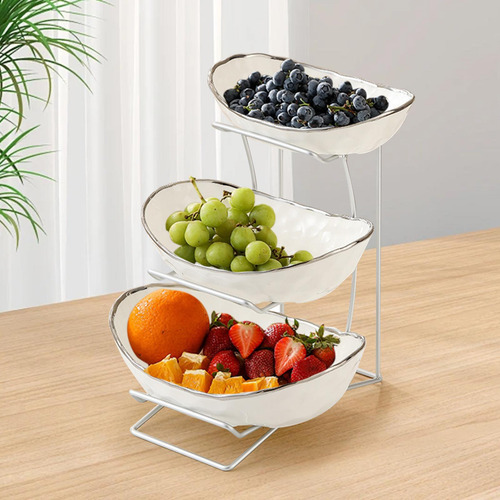 Tazón De Frutas De Cerámica Para La 3 Capas Plateado
