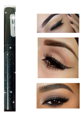 Delineadores De Colores Glitter, Brillos Tonos Magic Mabelle Color Negro con destellos plateados Efecto Glitter