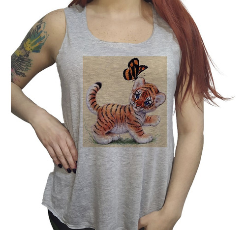 Musculosa Acampanada Tigre Salvaj Felin Animal Art Color Mar