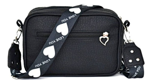 Imagen 2 de 2 de Cartera bandolera PM Complementos Mujer Sublimada diseño rombo de cuero sintético negra con correa de hombro negra y blanca