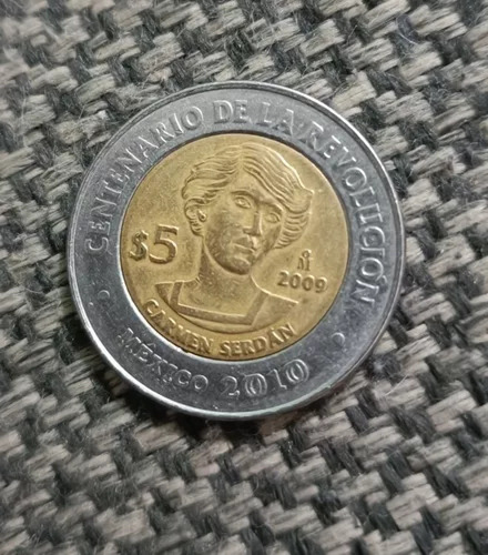 Moneda 5 Pesos Carmen Serdán Centenario De La Revolución (Usado)