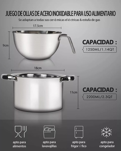 Juego De Ollas Doble Caldera Para Derretir Chocolate