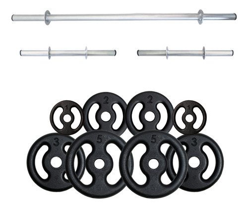Kit Anilhas 22kg + 2 Barras 40cm + 1 Barra 120cm Reta