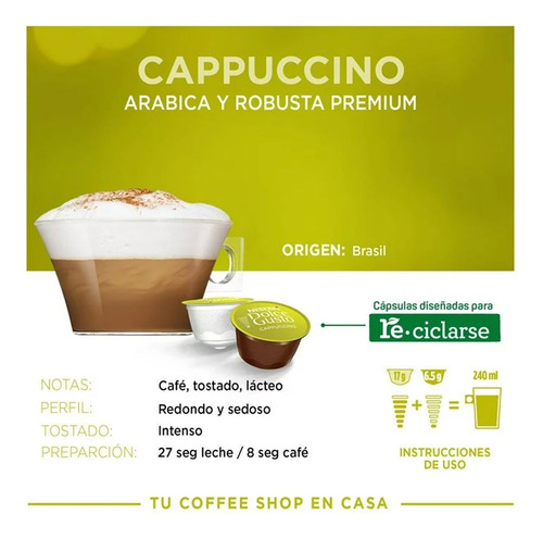 Cápsulas De Café Nescafé Dolce Gusto Cappuccino 16 Pzs.