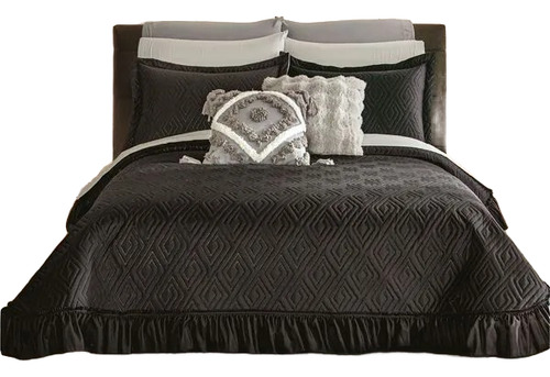 Colcha Neo Negro King Size Capitonado Sin Hilo Concord