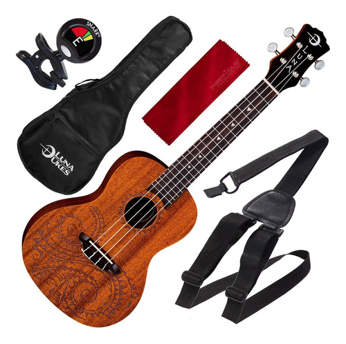 Luna Ukelele De Caoba De Uke Tattoo Concert Con Gigbag Y Pa.