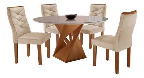 comprar Conjunto Sala De Jantar Mesa Tampo Redondo Plus Vidro 100cm