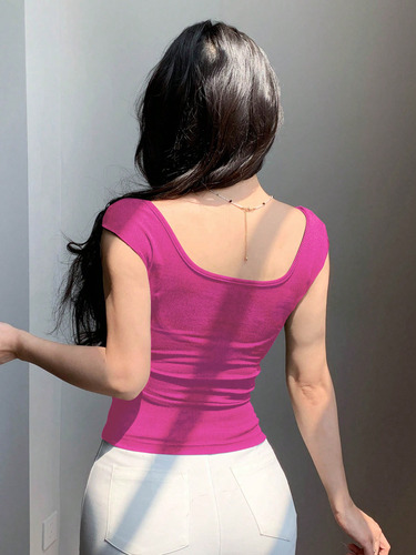 Camiseta Sin Espalda De Manga Corta Con Lazo De Moño Ajusta