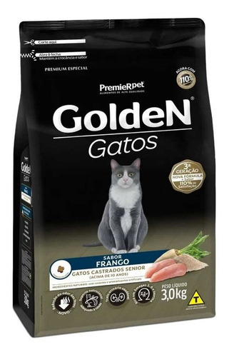 Ração Para Gatos Castrados Golden Senior Frango 3kg Premier