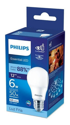 Foco Led Philips Bulb Essential Luz Fría 6w E27 Color de la luz Blanco frío