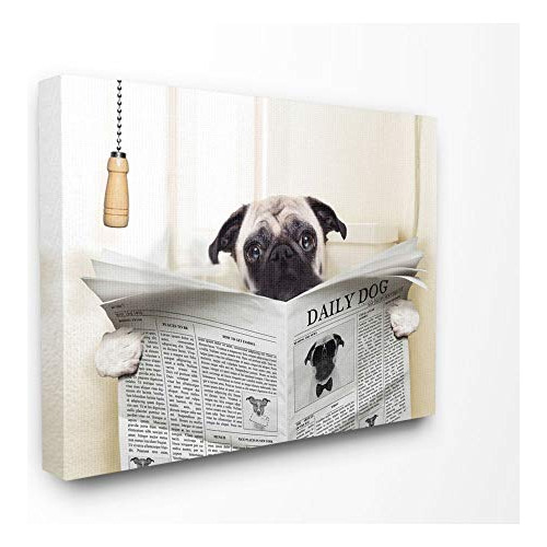 Stupell Industrias Pug Lectura Periódico En Lona De Baño Art