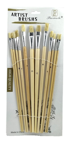 Set Pinceles Planos X12 Unidades