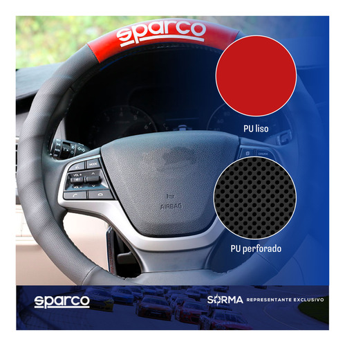 Imagen 4 de 9 de Cubre Volante Sparco Pu Premium Rojo/gris/azul