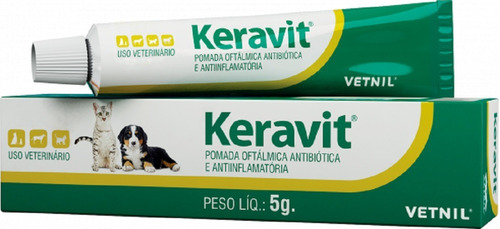 Keravit Pomada Oftálmica Antibiótica Para Animais 5g