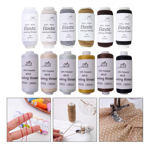 12 Piezas De Hilo De Costura Elástica Peading Elástico De