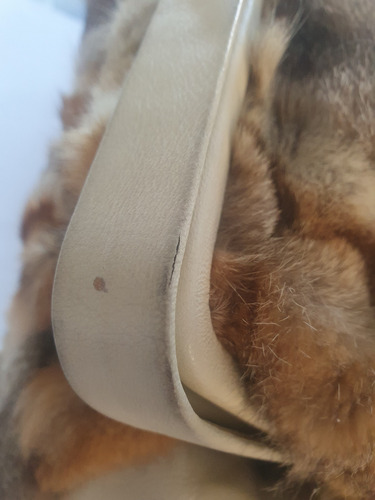 Cartera Bolso Cuero Y Piel Zorro Con Detalles De Vidriera Beige Oro