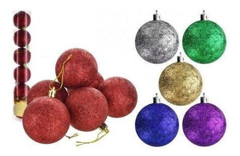 Esfera X6 Uds Con Glitter Navidad 8cm Diametro