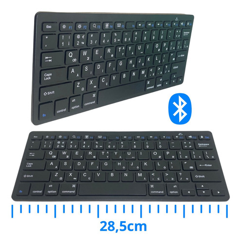 Mini Teclado Bluetooth Compacto P/ Tablet, Smartphone Preto Cor de teclado Branco Idioma Português Brasil