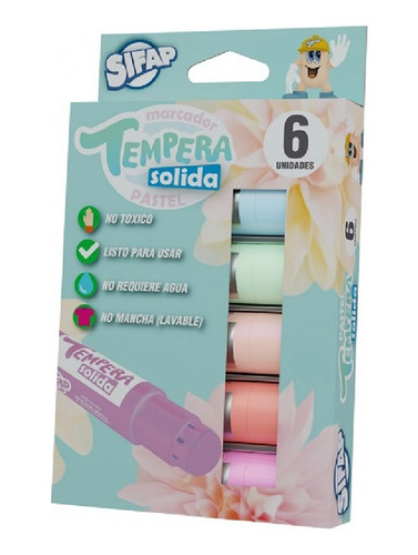 Imagen 1 de 9 de Tempera Sifap Solida Pastel Estuche X6