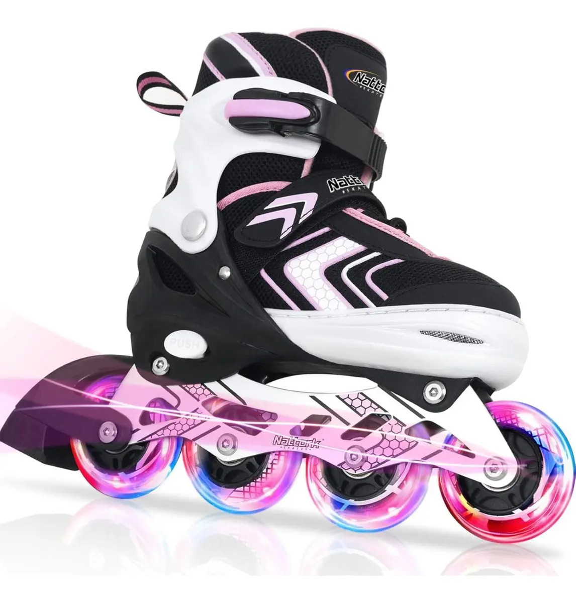 Imagen de Patines En Línea Para Niñas Y Niños Con Ruedas Iluminadas Color Rosa Talla De Los Patines M (20-22.5 Cm) Tamaño De Las Ruedas 70 Mm
