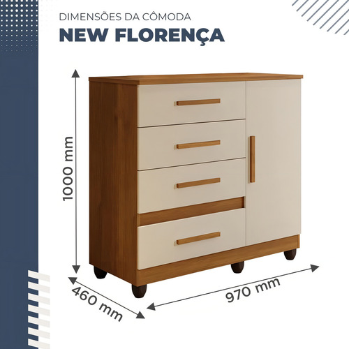 Cômoda Florença 1 Porta 4 Gavetas Benetil Cinamomo Off White