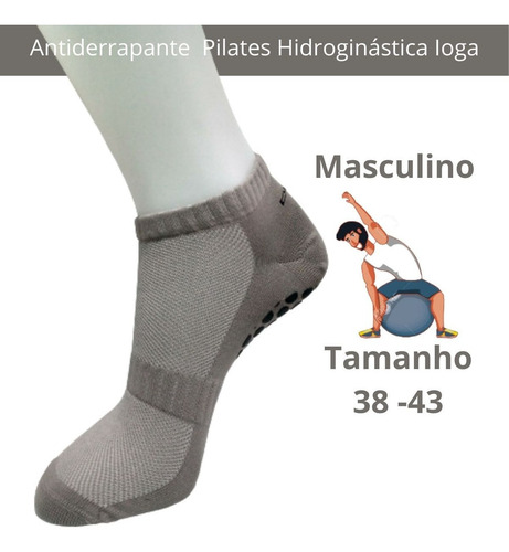 Imagem 4 de 10 de Kit Meias Antiderrapante Masculina Sapatilhas Pilates Hidro
