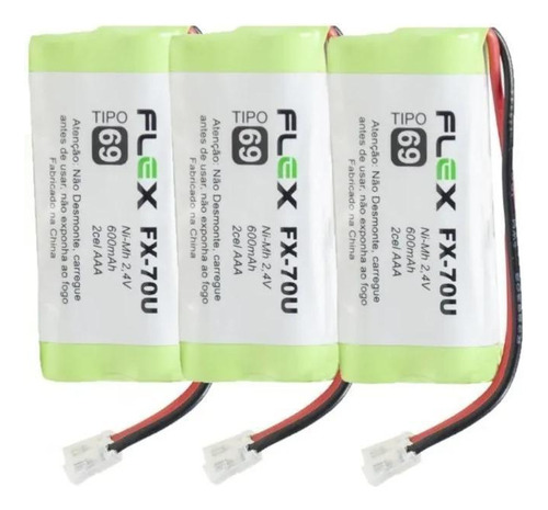 Kit Com 3 Bateria 2,4v 600ma Para Telefone Sem Fio Intelbras