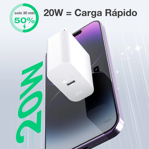 Cargador De Pared Salida Usb Tipo C Carga Rápida 20w Turbo