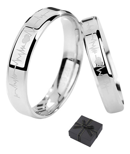 Duo Anillos Promesa Plata 925 Amor Parejas Latido Corazón