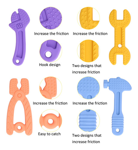 Mordedor De Silicona Para Bebés Y Juguetes, 4 Unidades
