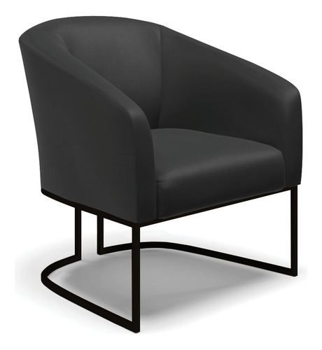 Poltrona Stella Corino Base Metálica Industrial Preto