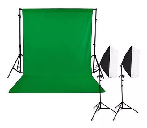 Kit de estudio fotográfico telón verde croma y 2 lámparas con